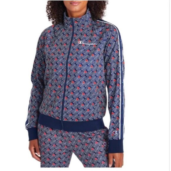 Champion Pants - Champion Authentic Women's Track Suit Navy and Red C-Logo All Over Pattern Sz XL